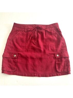Ann Taylor 100% Linen Dark Red‎ Cargo Mini Skirt Pockets Outdoors Women’s Size 8